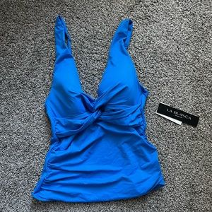 La Blanca Island Goddess Twist Tie Back Tankini  Capri Blue size 6